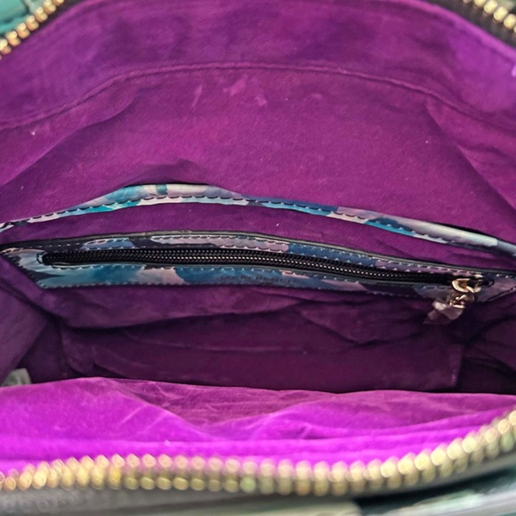 SATCHEL/SHOULDER BAG, JACK FRENCH LONDON PARK LEATHER, BLUE FLORAL, TOP ZIPPERS, - Picture 14 of 16